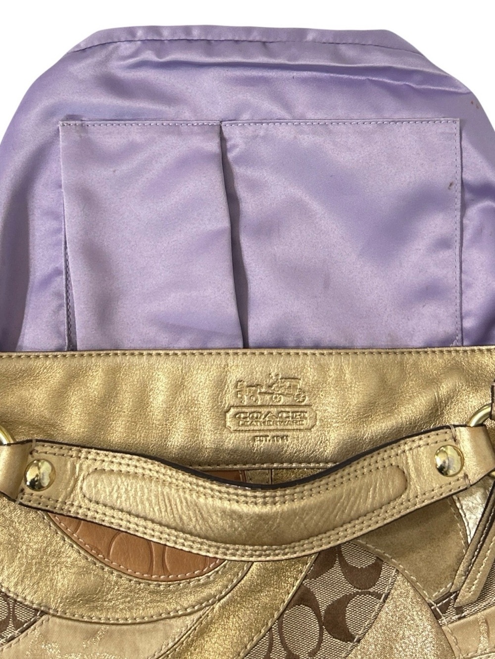 Coach Zoe Patchwork Hobo Bag Medium Brown Khaki Leather Shoulder Retro Y2K - Picture 14 of 16